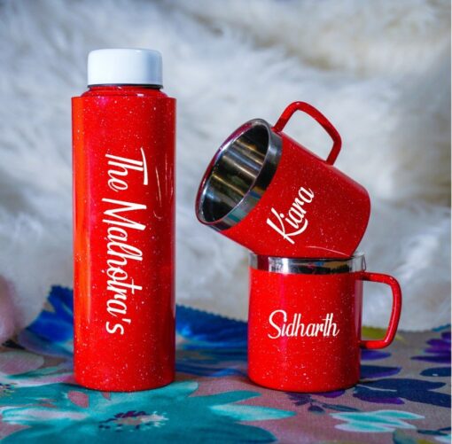 Red Sparkle Steel Bottle & Mug Combo