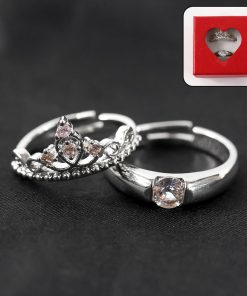 Sterling Oxidised Silver Couple Ring Set (2 Pcs) with Red Love Gift Box – Perfect Gift for Valentine’s Day & Anniversaries