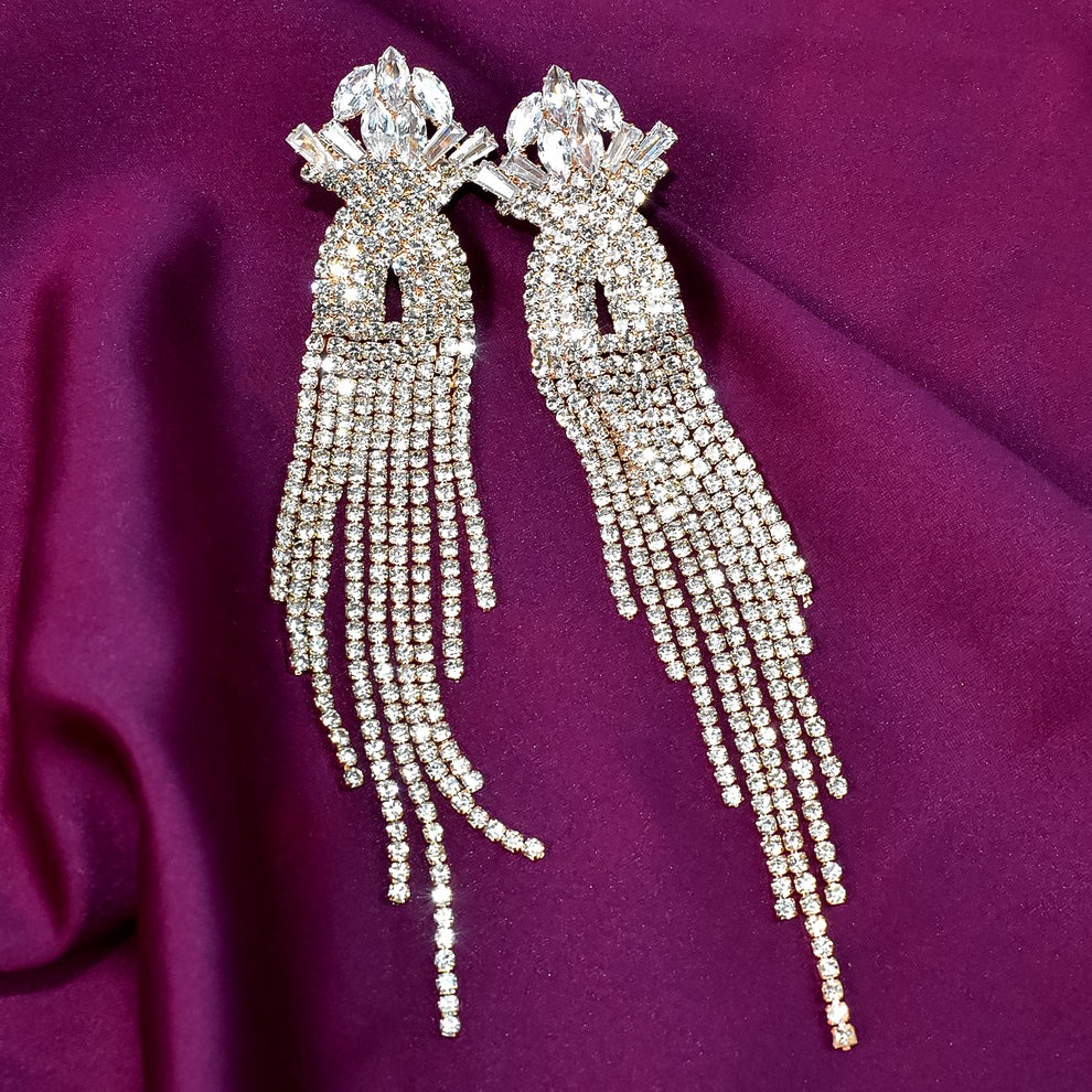 Elegant Long Crystal Jhumka Earrings for Women – Lightweight Party & Festive Wear - Image 5