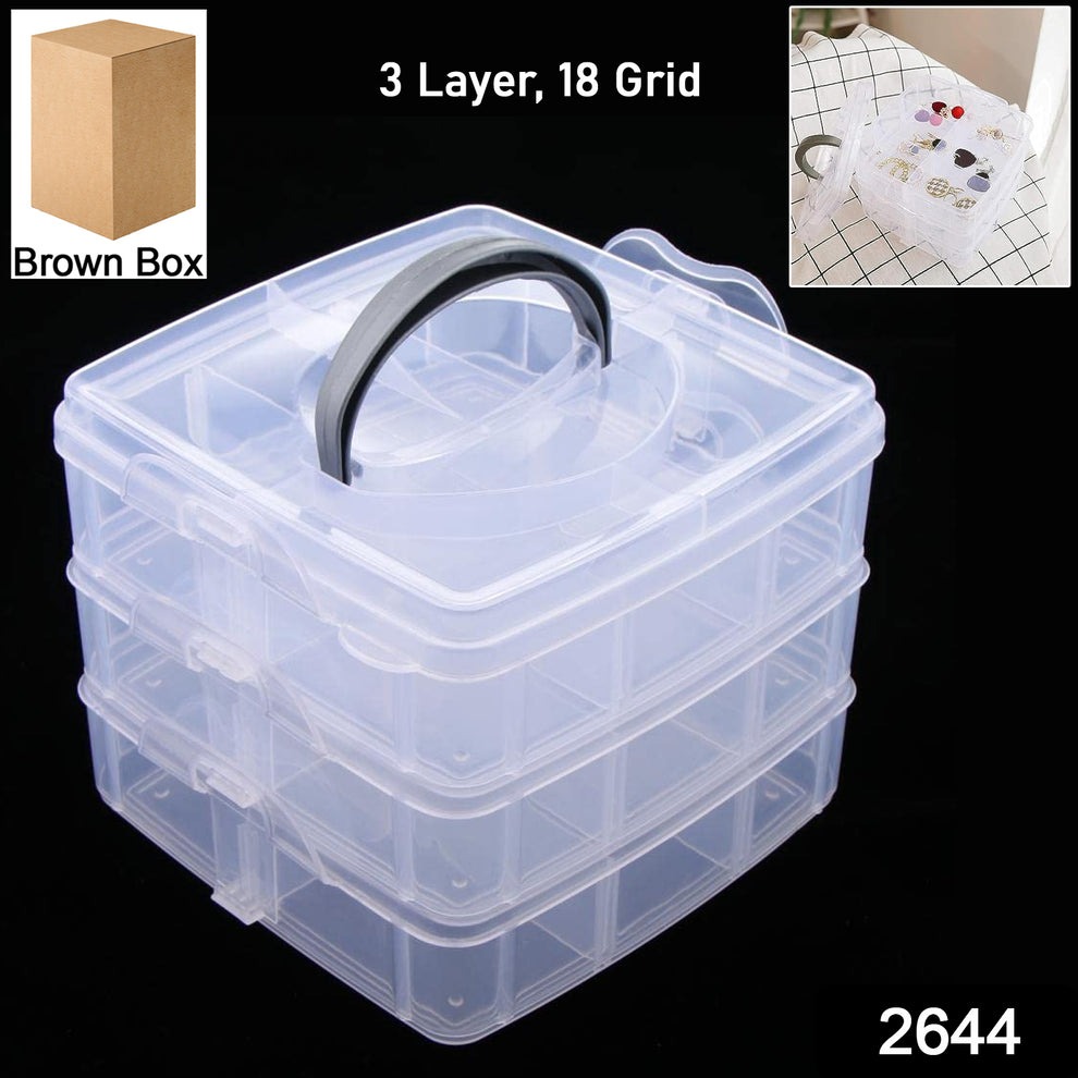 3-Tier Transparent Plastic Storage Box with 18 Adjustable Compartments – Stackable Organizer for Jewelry, Toys & Crafts - Image 5