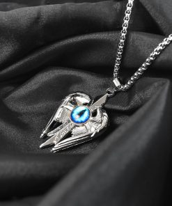 Silver Plated Angel Wings Cross Blue Eye Pendant with Chain Necklace for Men & Boys