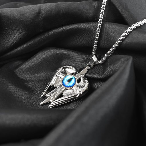 Silver Plated Angel Wings Cross Blue Eye Pendant with Chain Necklace for Men & Boys