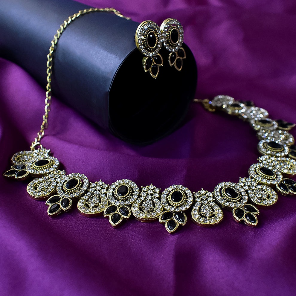 Black & White Diamond Necklace Set for Women and Girls | Elegant Party Wear Jewelry Set with Earrings | Perfect Gift for Wedding and Festive Occasions - Image 4