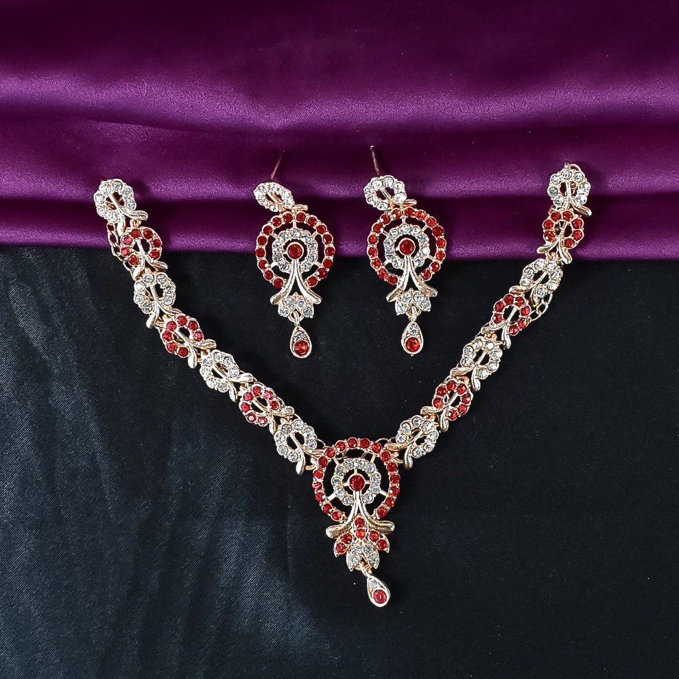Red & White Diamond Necklace with Earring Set – Elegant Jewellery for Women & Girls - Image 4