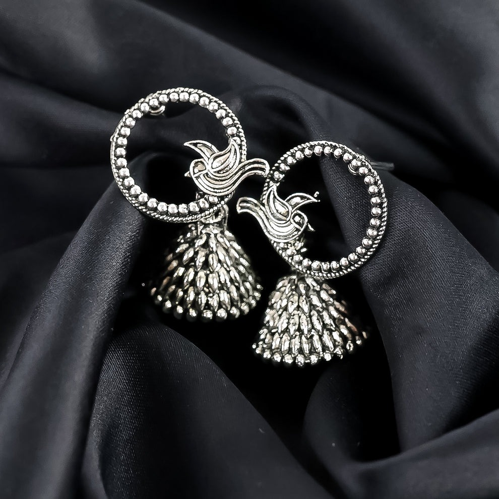 Silver Oxidised Earrings Combo for Women & Girls | Stylish 3-Piece Jhumka and Dangler Set | Skin-Friendly Fashion Jewellery - Image 3
