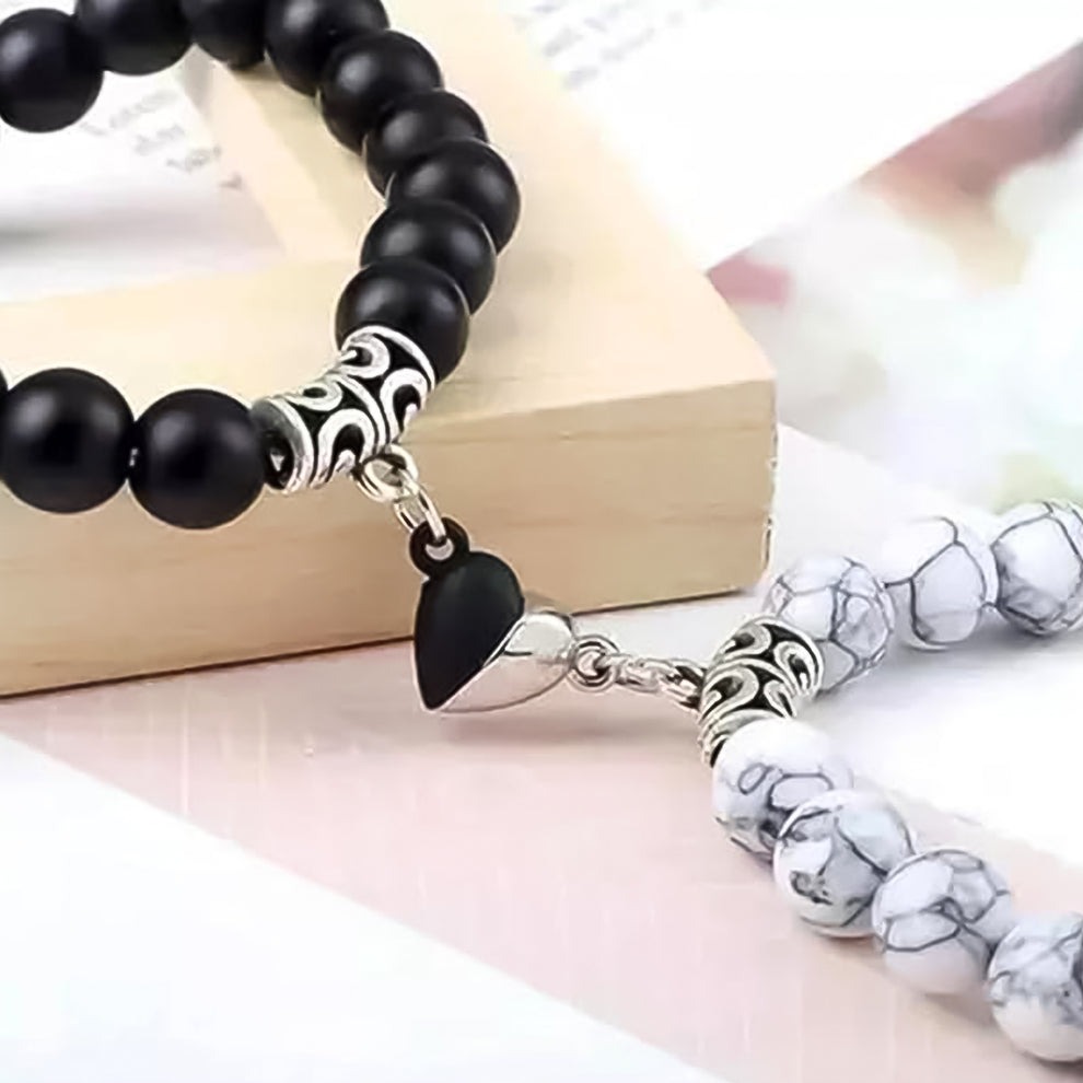 Magnetic Heart Couple Bracelet with Pearl Beads – Adjustable Friendship Band for Men & Women - Image 4