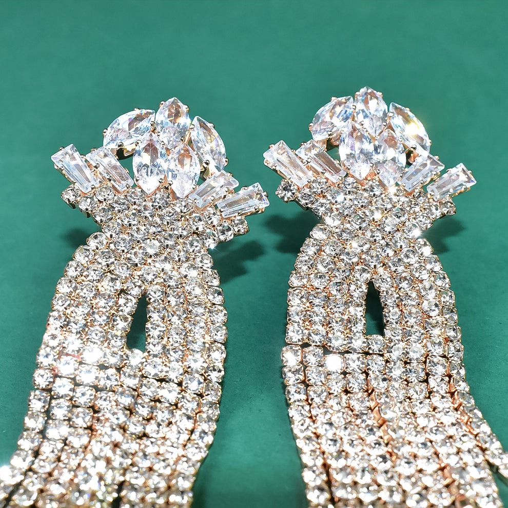 Elegant Long Crystal Jhumka Earrings for Women – Lightweight Party & Festive Wear - Image 4