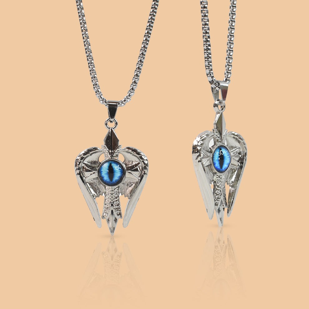 Silver Plated Angel Wings Cross Blue Eye Pendant with Chain Necklace for Men & Boys - Image 5