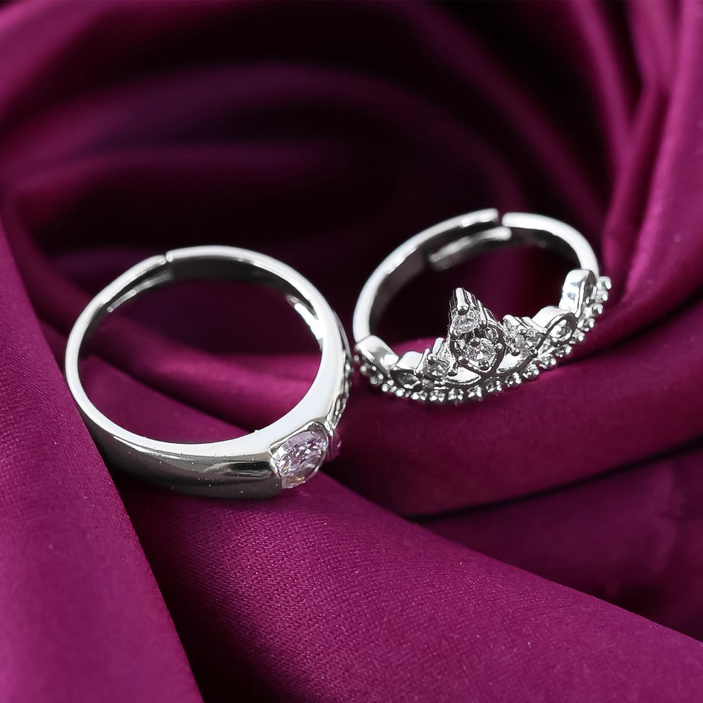 Sterling Oxidised Silver Couple Ring Set (2 Pcs) with Red Love Gift Box – Perfect Gift for Valentine’s Day & Anniversaries - Image 2