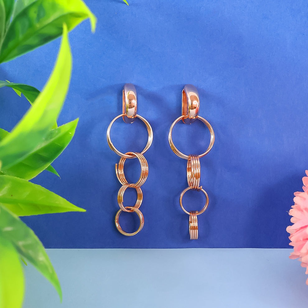 Gold Toned Contemporary Drop Earrings for Women | Elegant Modern Hoop Design | Perfect for Casual, Party & Office Wear - Image 2