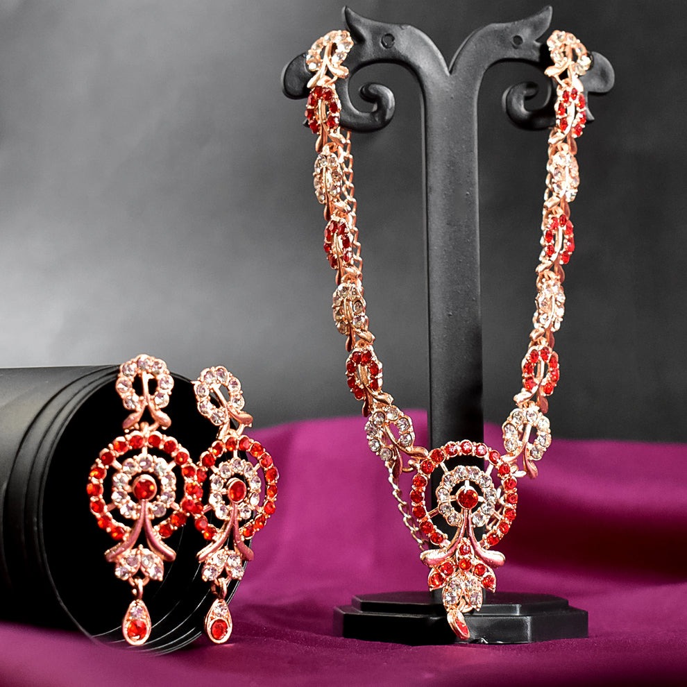 Red & White Diamond Necklace with Earring Set – Elegant Jewellery for Women & Girls - Image 3