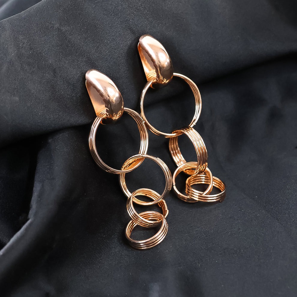 Gold Toned Contemporary Drop Earrings for Women | Elegant Modern Hoop Design | Perfect for Casual, Party & Office Wear - Image 5