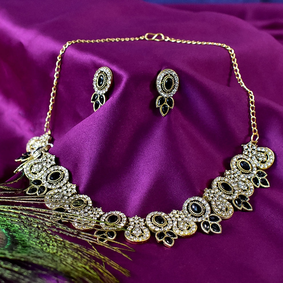 Black & White Diamond Necklace Set for Women and Girls | Elegant Party Wear Jewelry Set with Earrings | Perfect Gift for Wedding and Festive Occasions - Image 3