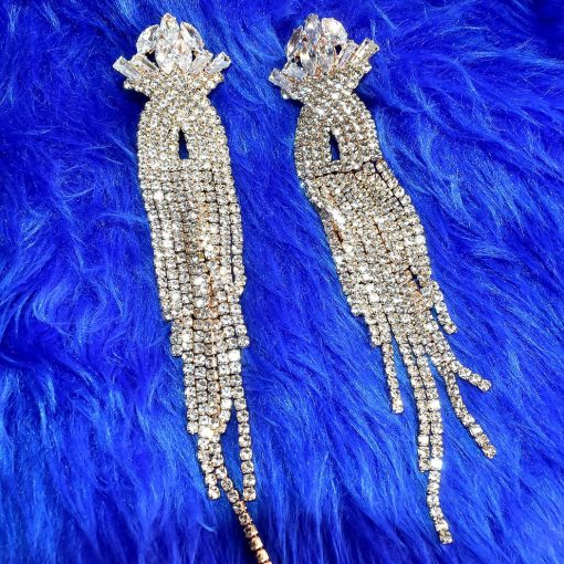 Elegant Long Crystal Jhumka Earrings for Women – Lightweight Party & Festive Wear - Image 3