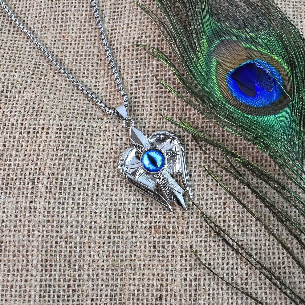 Silver Plated Angel Wings Cross Blue Eye Pendant with Chain Necklace for Men & Boys - Image 4