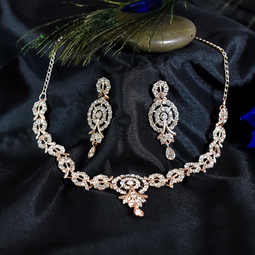 White Diamond Necklace with Earring Set – Elegant Jewellery for Women & Girls - Image 2