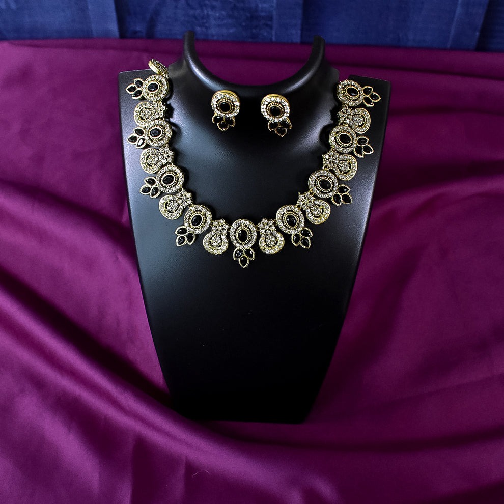 Black & White Diamond Necklace Set for Women and Girls | Elegant Party Wear Jewelry Set with Earrings | Perfect Gift for Wedding and Festive Occasions - Image 2