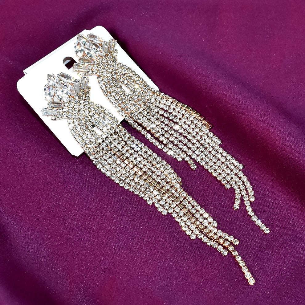 Elegant Long Crystal Jhumka Earrings for Women – Lightweight Party & Festive Wear - Image 2