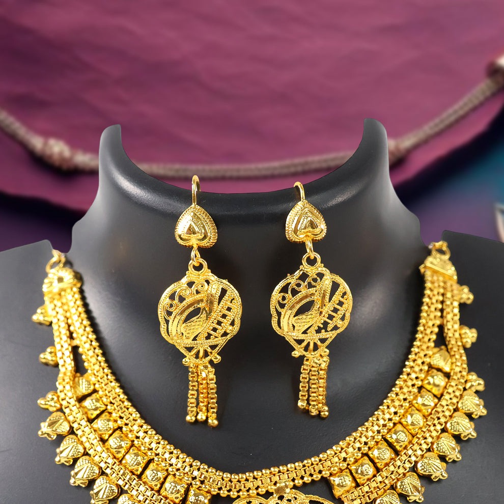 Gorgeous Brass Gold Necklace and Earrings Set for Women & Girls | Traditional 2-Piece Jewelry Combo - Image 5