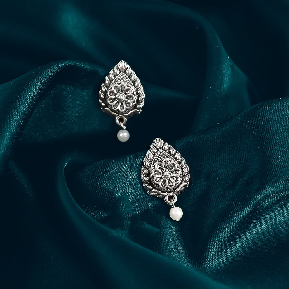 Oxidised Silver Choker with Matching Jhumka Earrings for Women – Traditional Brass Necklace Set - Image 3