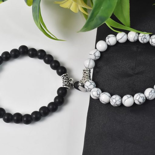 Magnetic Heart Couple Bracelet with Pearl Beads – Adjustable Friendship Band for Men & Women - Image 2