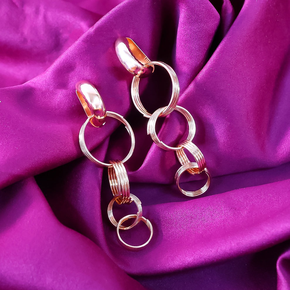 Gold Toned Contemporary Drop Earrings for Women | Elegant Modern Hoop Design | Perfect for Casual, Party & Office Wear - Image 4