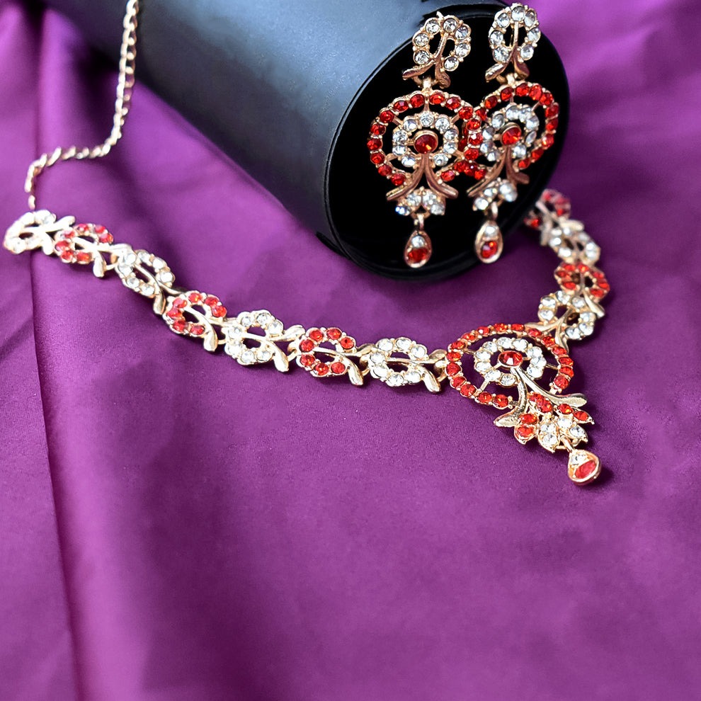 Red & White Diamond Necklace with Earring Set – Elegant Jewellery for Women & Girls - Image 2