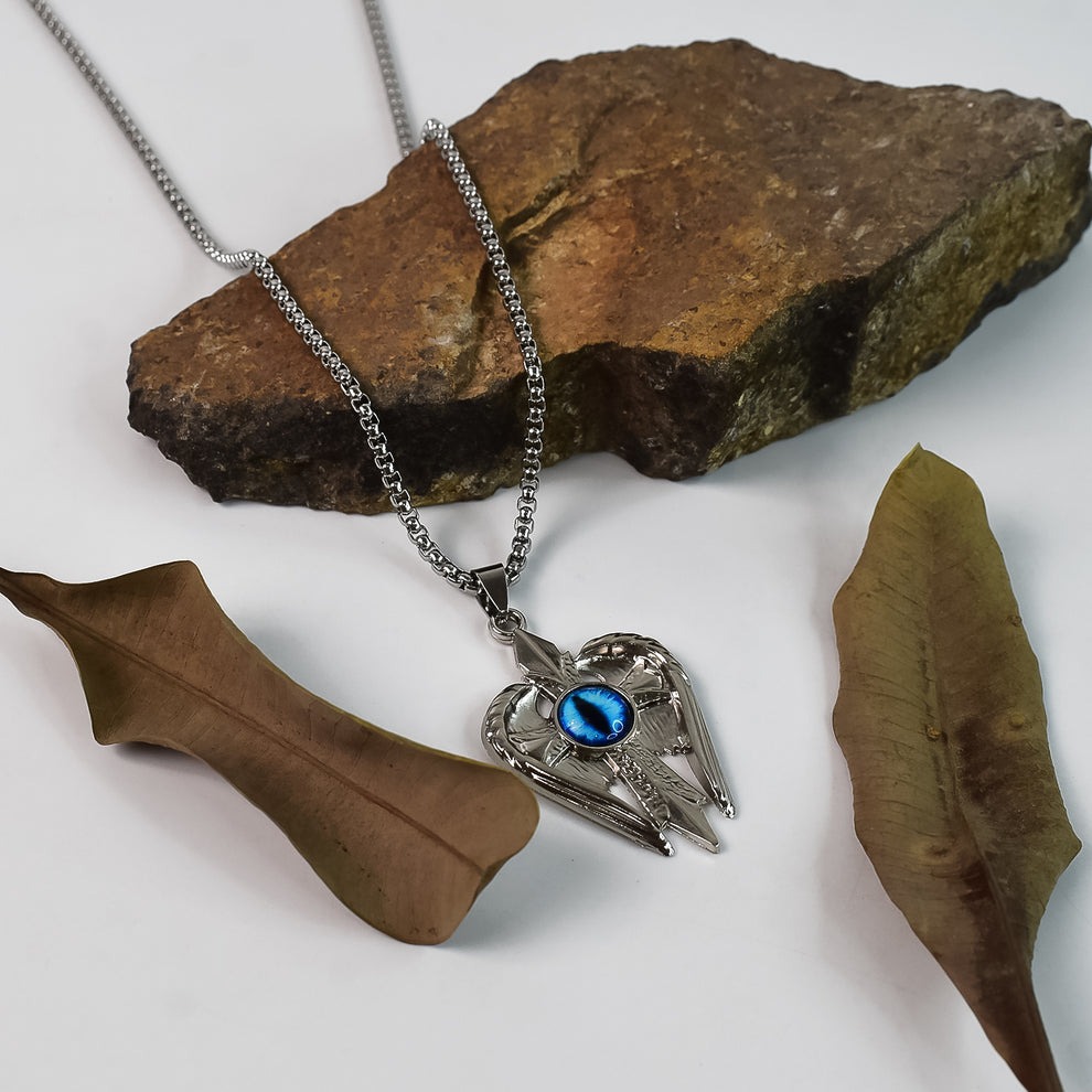 Silver Plated Angel Wings Cross Blue Eye Pendant with Chain Necklace for Men & Boys - Image 3