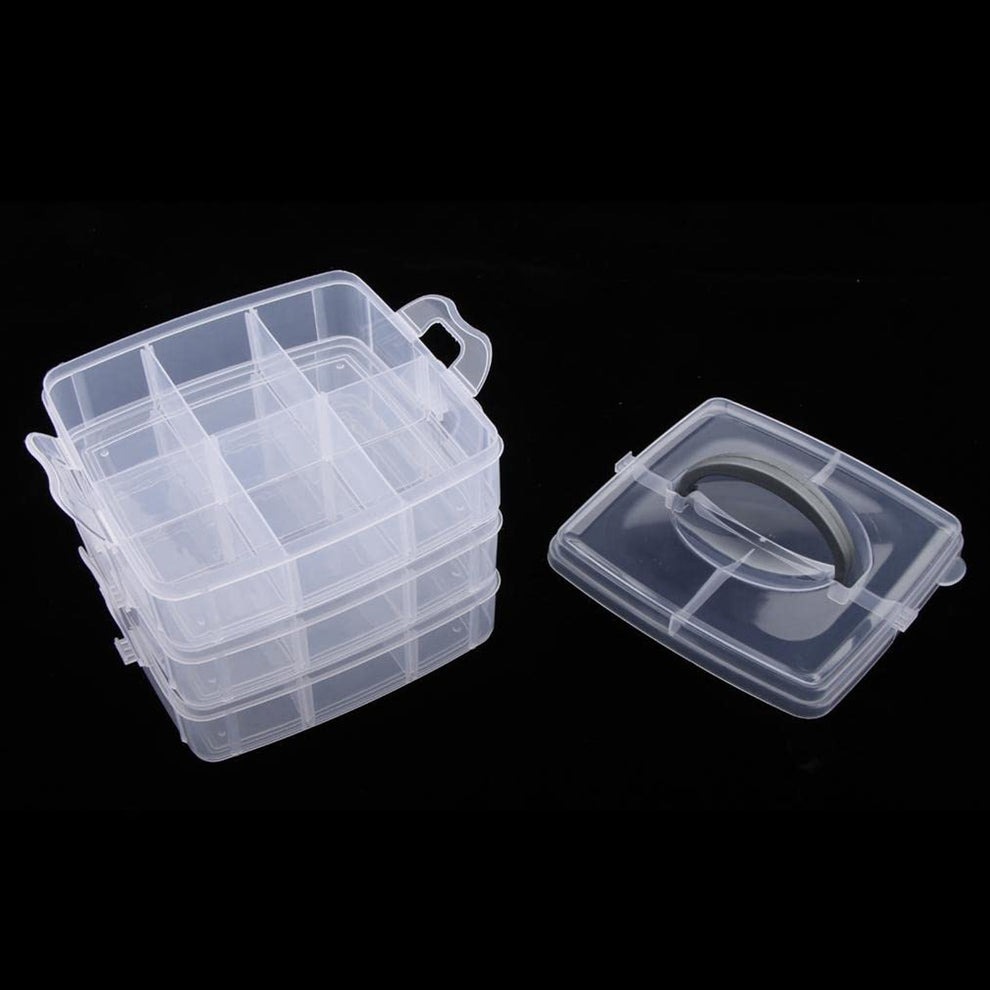 3-Tier Transparent Plastic Storage Box with 18 Adjustable Compartments – Stackable Organizer for Jewelry, Toys & Crafts - Image 3
