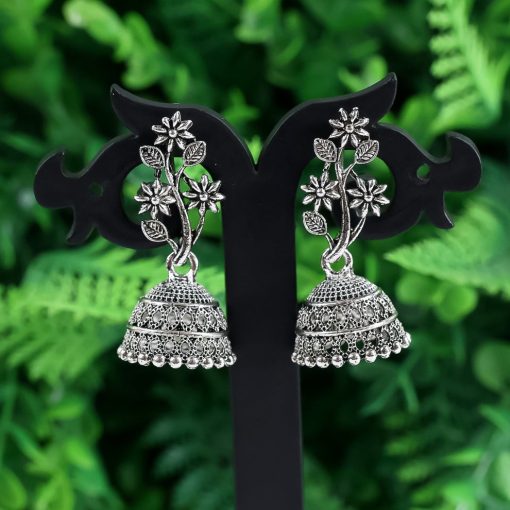 Silver Oxidised Earrings Combo for Women & Girls | Stylish 3-Piece Jhumka and Dangler Set | Skin-Friendly Fashion Jewellery - Image 5