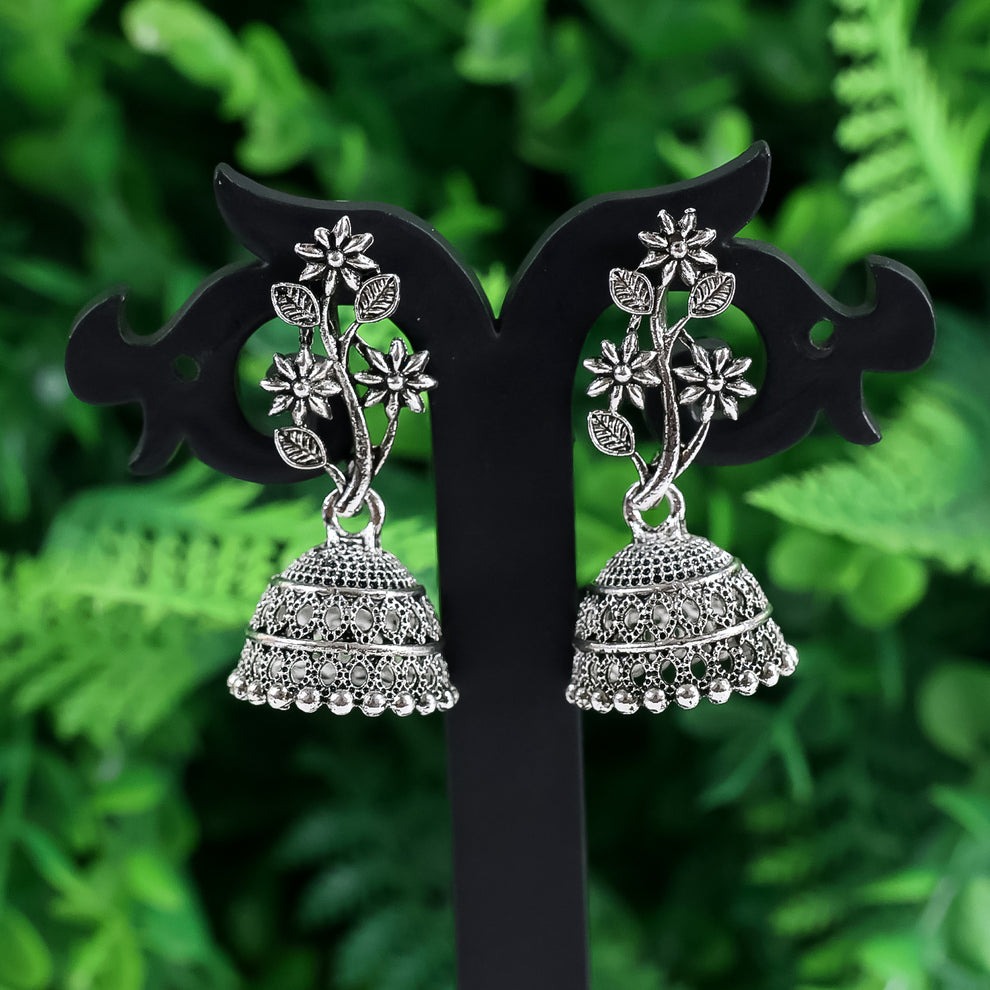 Silver Oxidised Earrings Combo for Women & Girls | Stylish 3-Piece Jhumka and Dangler Set | Skin-Friendly Fashion Jewellery - Image 5