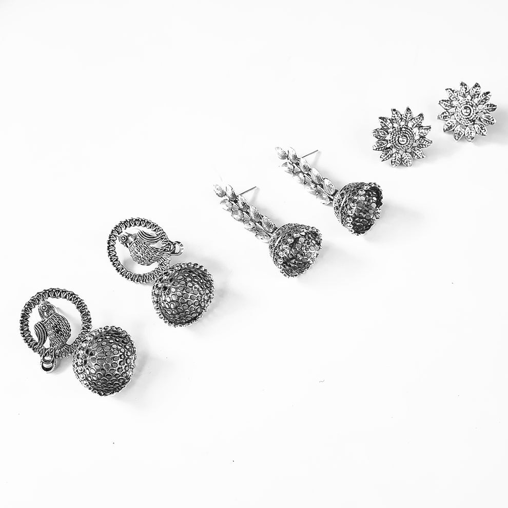 Women’s Silver Plated Oxidized Jhumka Earrings Combo Set of 3 | Traditional & Stylish Dangler Earrings for Women and Girls | Perfect for Festive and Ethnic Wear - Image 4
