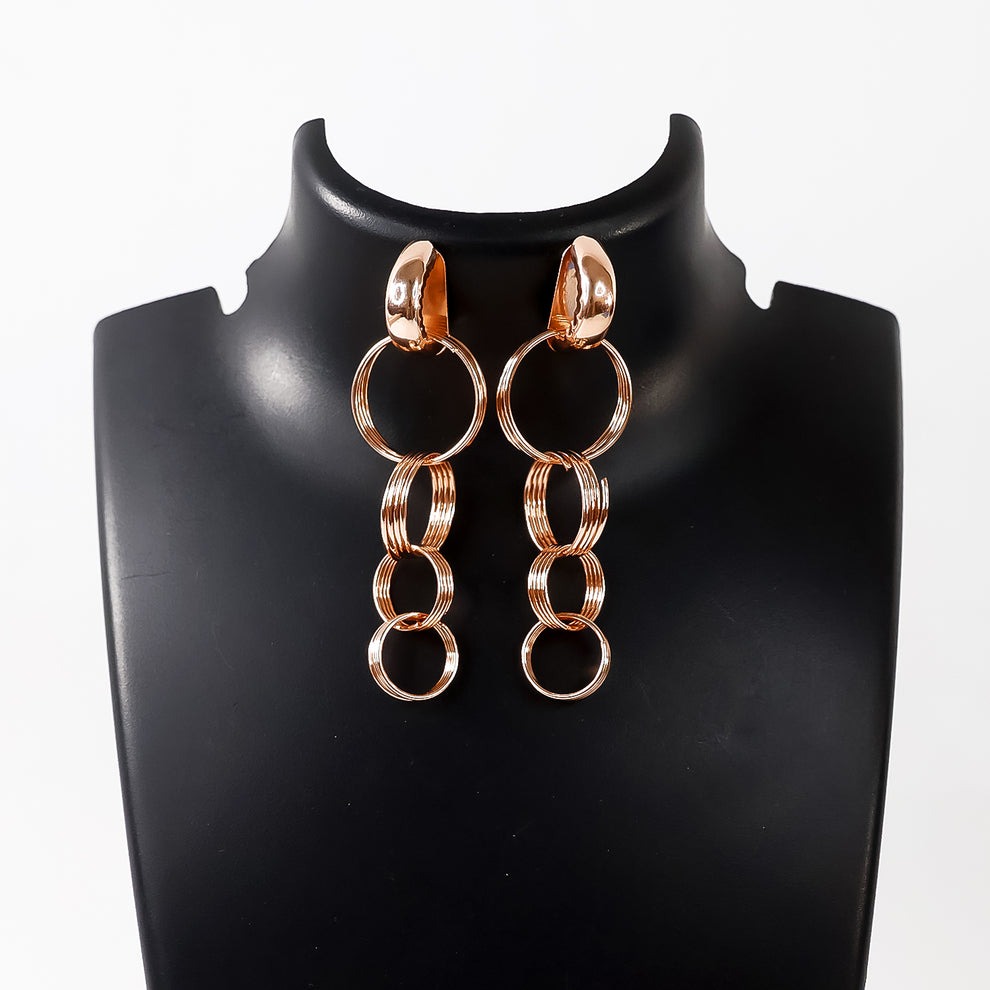 Gold Toned Contemporary Drop Earrings for Women | Elegant Modern Hoop Design | Perfect for Casual, Party & Office Wear - Image 3