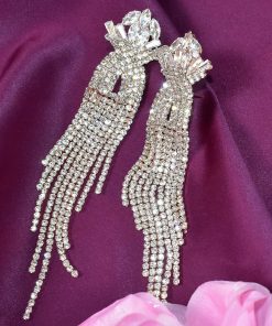 Elegant Long Crystal Jhumka Earrings for Women – Lightweight Party & Festive Wear