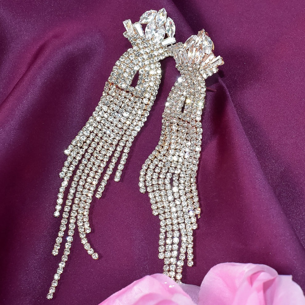 Elegant Long Crystal Jhumka Earrings for Women – Lightweight Party & Festive Wear