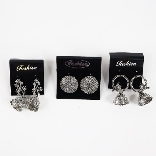 Silver Oxidised Earrings Combo for Women & Girls | Stylish 3-Piece Jhumka and Dangler Set | Skin-Friendly Fashion Jewellery - Image 4
