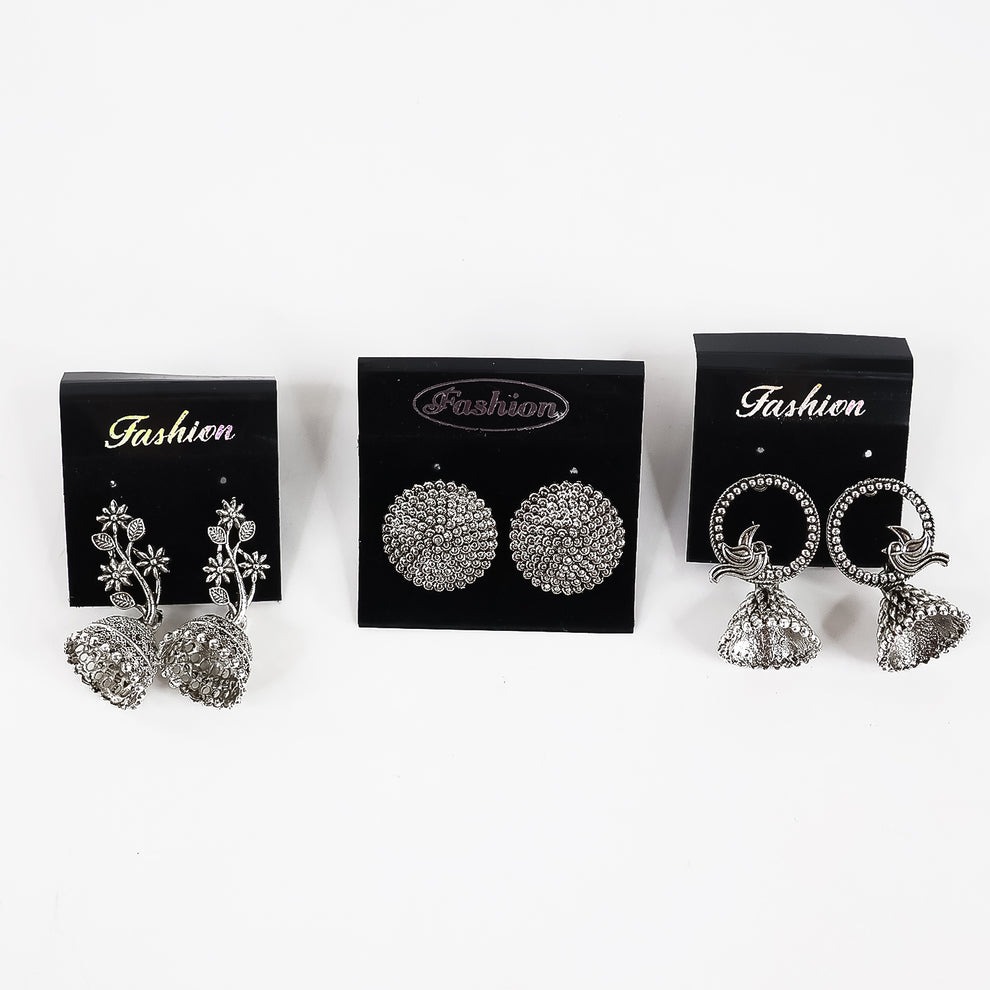 Silver Oxidised Earrings Combo for Women & Girls | Stylish 3-Piece Jhumka and Dangler Set | Skin-Friendly Fashion Jewellery - Image 4