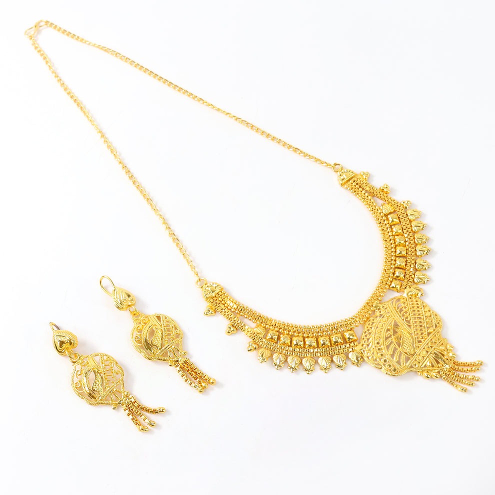 Gorgeous Brass Gold Necklace and Earrings Set for Women & Girls | Traditional 2-Piece Jewelry Combo - Image 4