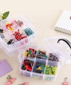 3-Tier Transparent Plastic Storage Box with 18 Adjustable Compartments – Stackable Organizer for Jewelry, Toys & Crafts