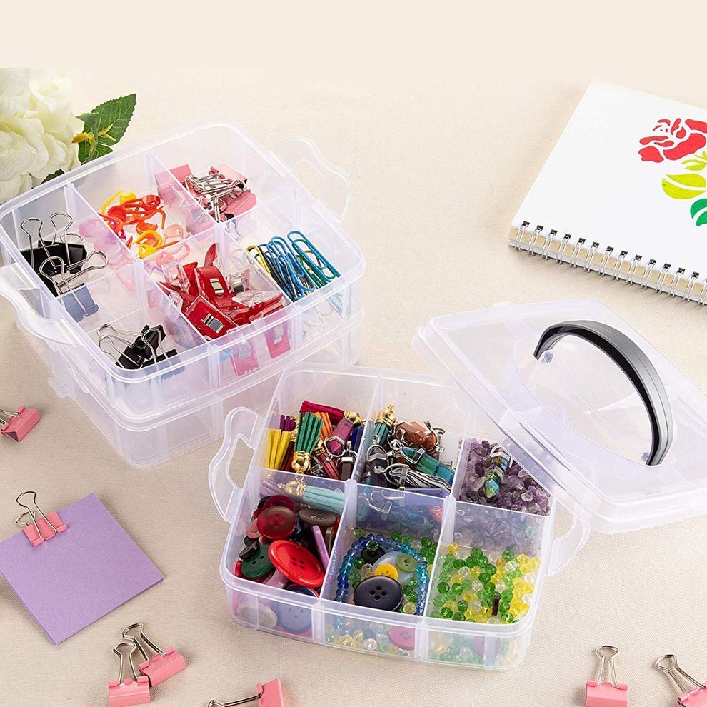 3-Tier Transparent Plastic Storage Box with 18 Adjustable Compartments – Stackable Organizer for Jewelry, Toys & Crafts