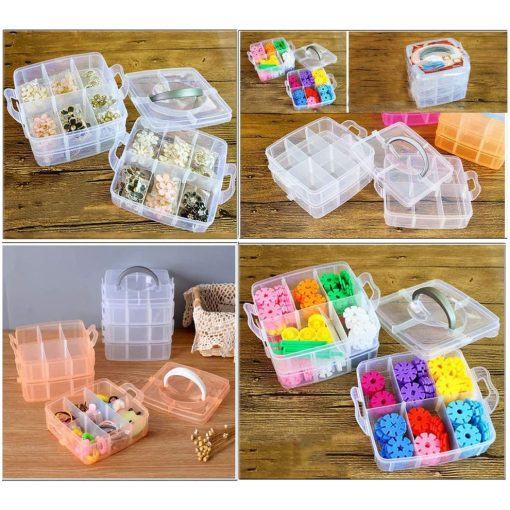 3-Tier Transparent Plastic Storage Box with 18 Adjustable Compartments – Stackable Organizer for Jewelry, Toys & Crafts - Image 4