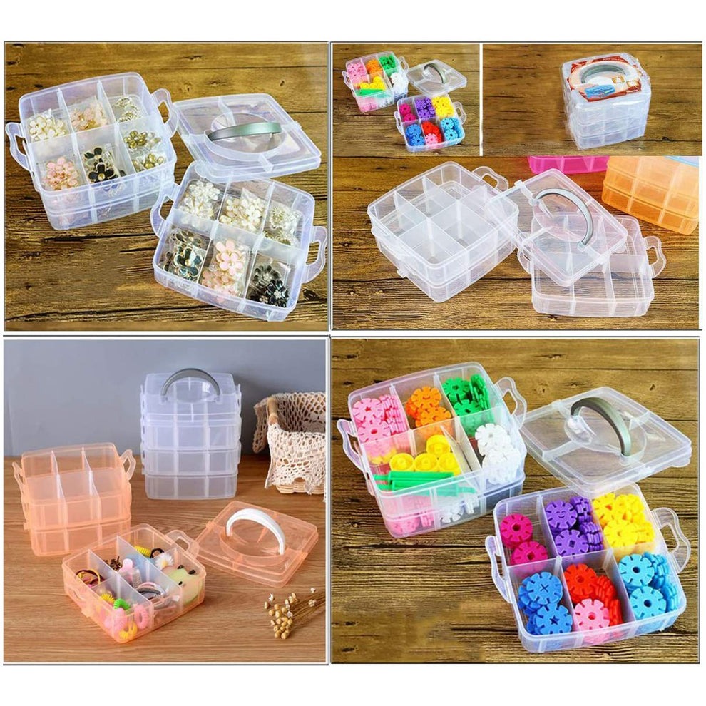 3-Tier Transparent Plastic Storage Box with 18 Adjustable Compartments – Stackable Organizer for Jewelry, Toys & Crafts - Image 4