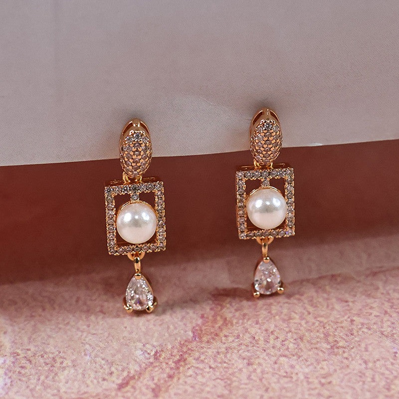Stylish Pearl and CZ Stone Rectangle Drop Earrings for Women | Elegant Party & Daily Wear Jewelry - Image 4