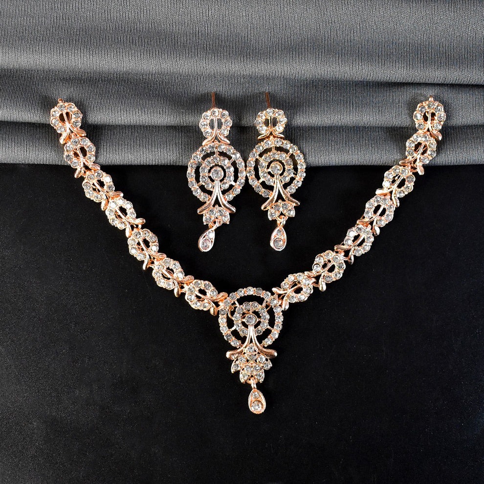 White Diamond Necklace with Earring Set – Elegant Jewellery for Women & Girls
