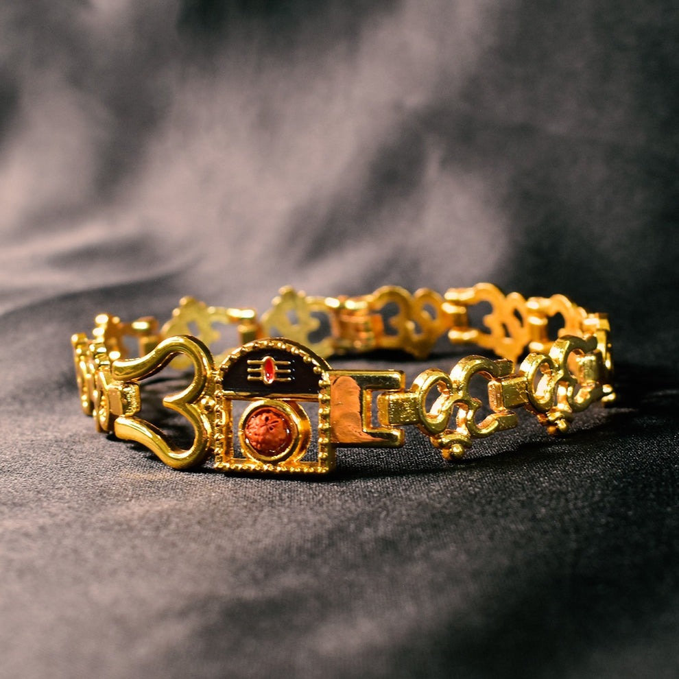 Divine Mahadev Bracelet with Damru, Rudraksha, Trishul & Om Symbol – Spiritual Bracelet for Men & Women