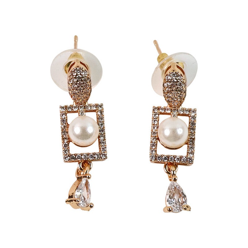 Stylish Pearl and CZ Stone Rectangle Drop Earrings for Women | Elegant Party & Daily Wear Jewelry - Image 2
