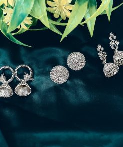 Silver Oxidised Earrings Combo for Women & Girls | Stylish 3-Piece Jhumka and Dangler Set | Skin-Friendly Fashion Jewellery