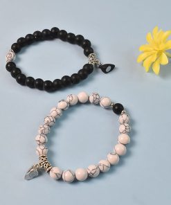 Magnetic Heart Couple Bracelet with Pearl Beads – Adjustable Friendship Band for Men & Women