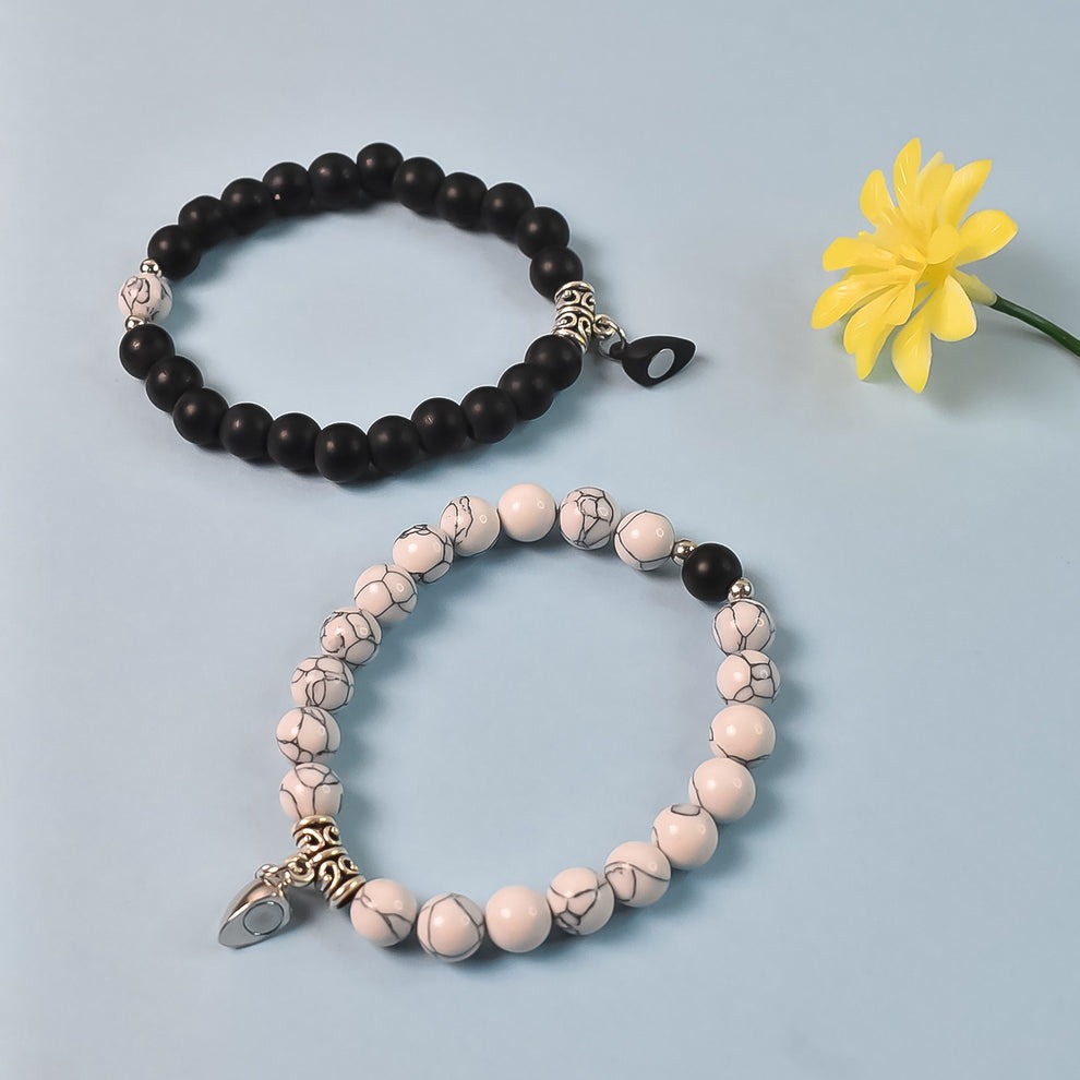 Magnetic Heart Couple Bracelet with Pearl Beads – Adjustable Friendship Band for Men & Women