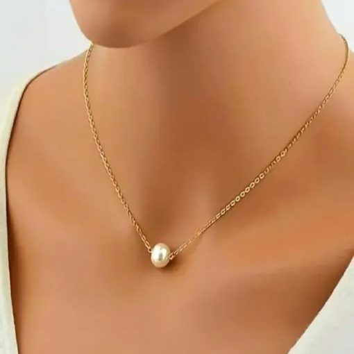 New Korean Style Gold Plated Pearl Necklace Chain for Girls & Women – Elegant Adjustable Stainless Steel Jewellery